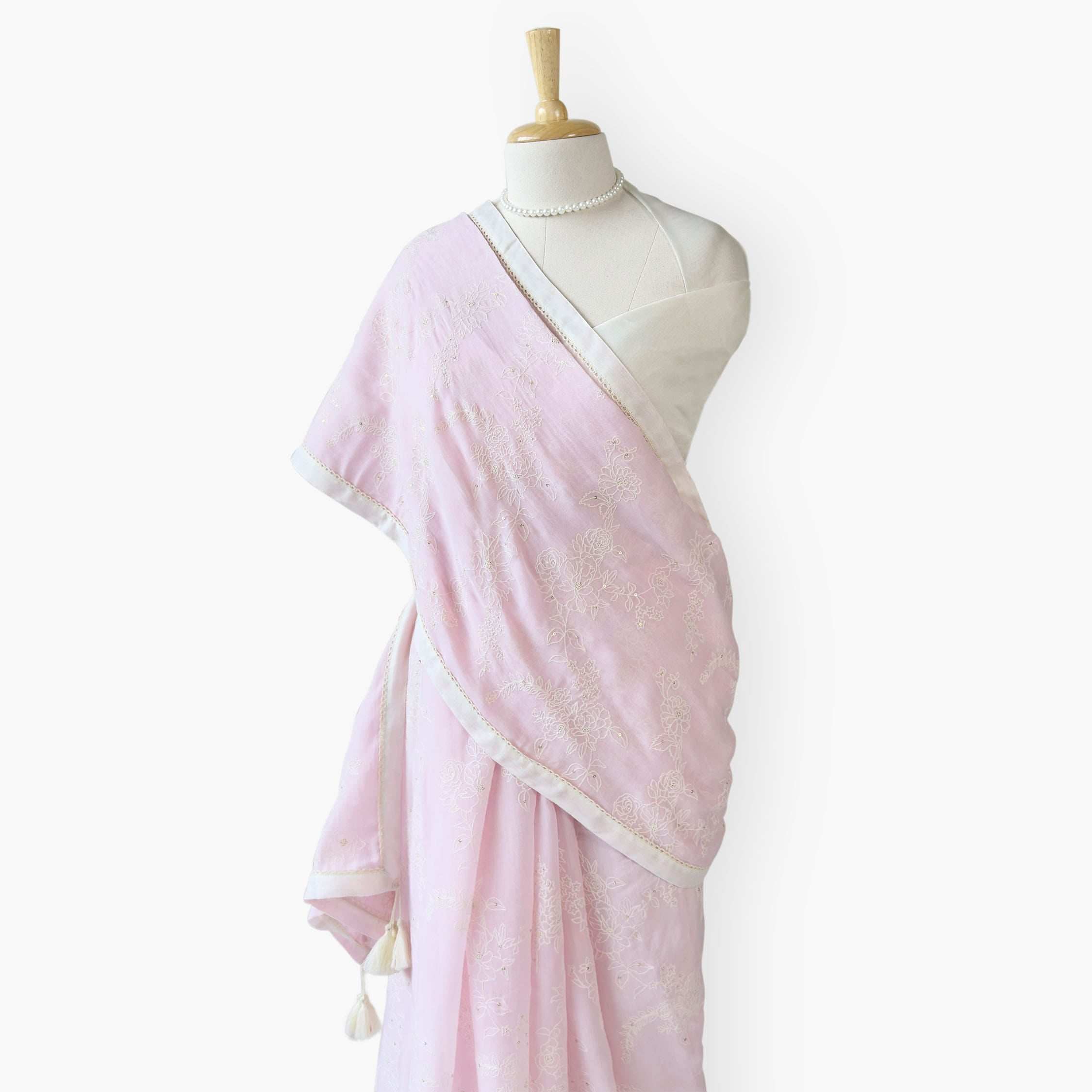Embroidered Saree Saree Pastel Pink Mul Chanderi Saree