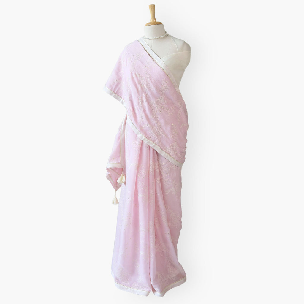 Embroidered Saree Saree Pastel Pink Mul Chanderi Saree