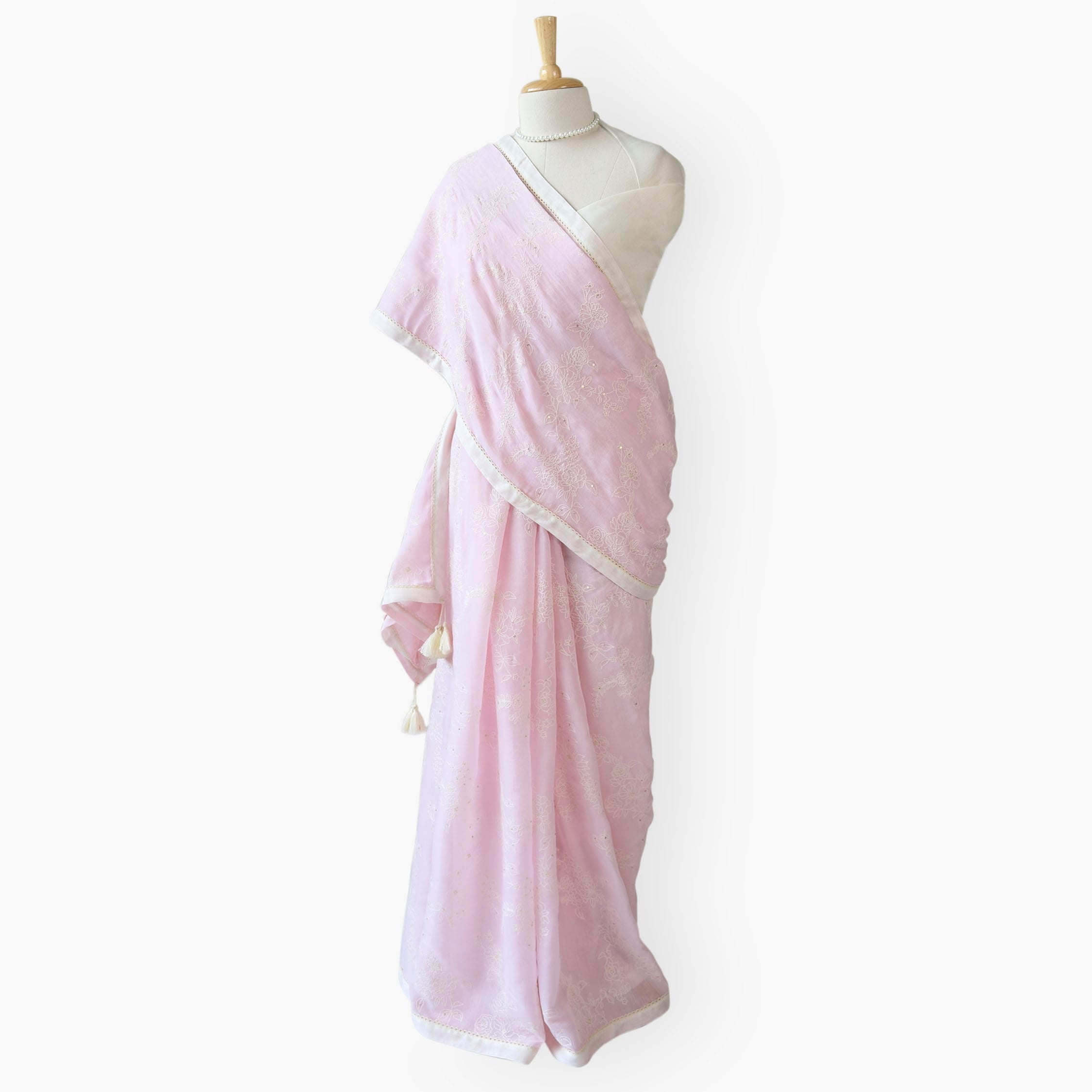 Embroidered Saree Saree Pastel Pink Mul Chanderi Saree
