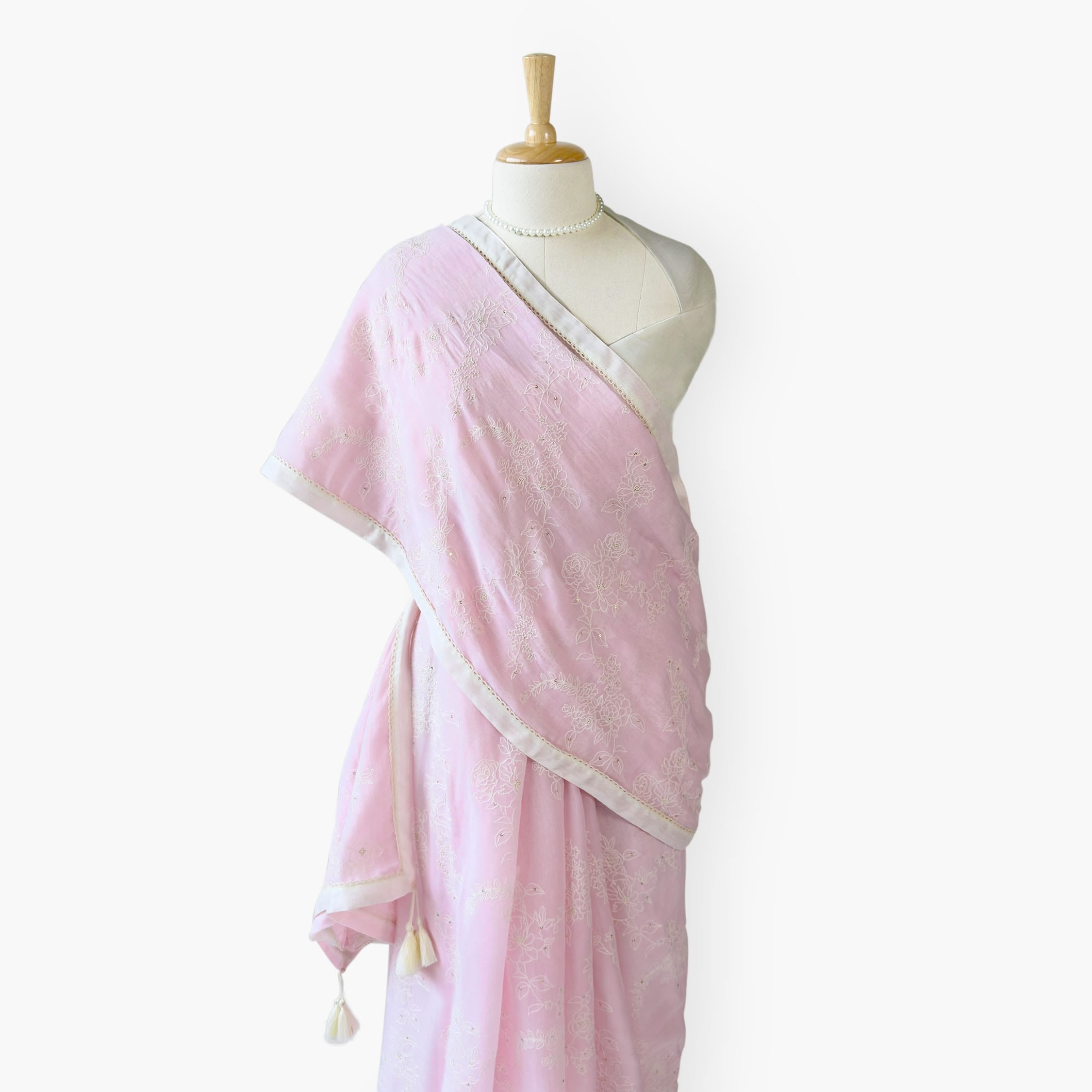 Embroidered Saree Saree Pastel Pink Mul Chanderi Saree
