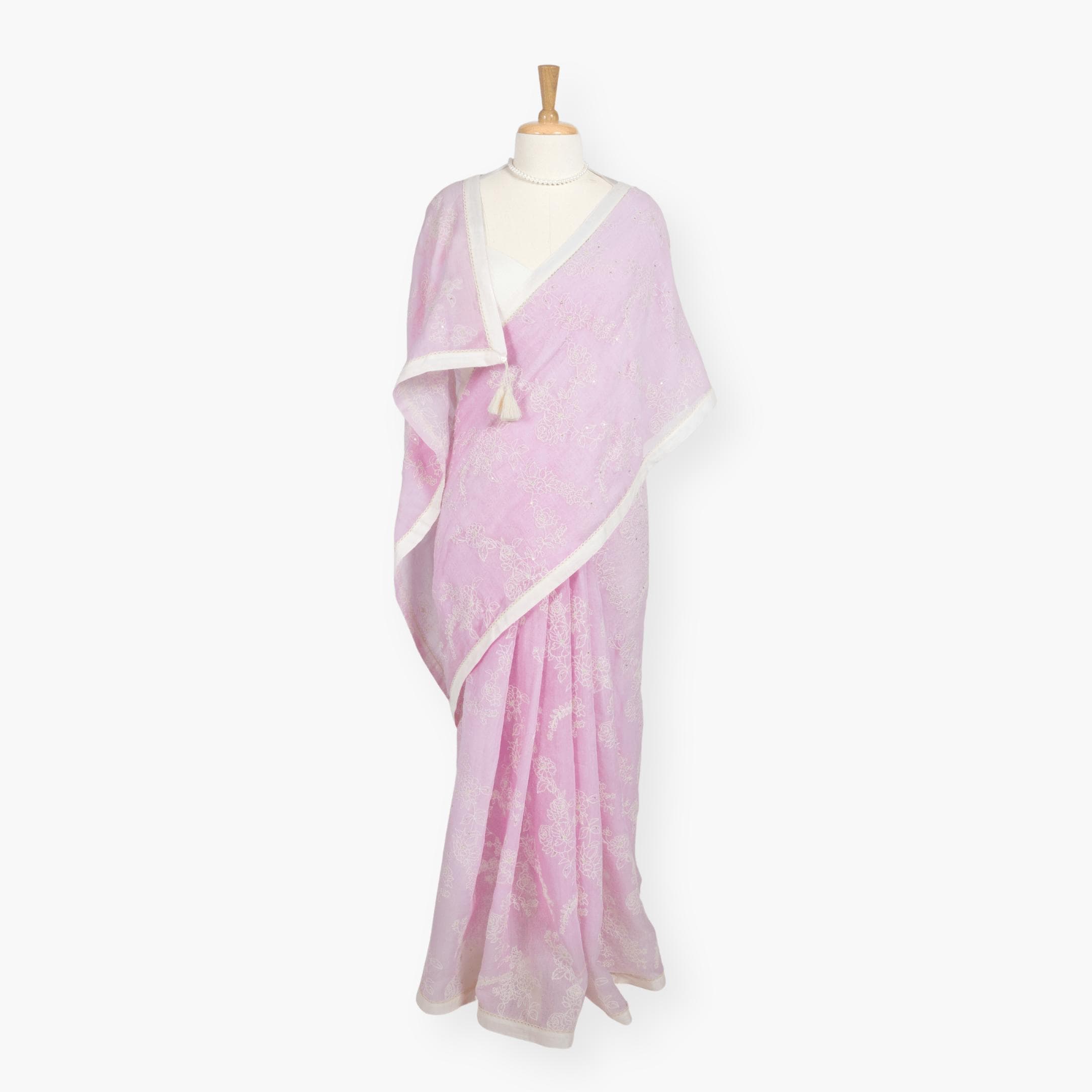 Embroidered Saree Saree Pastel Pink Mul Chanderi Saree