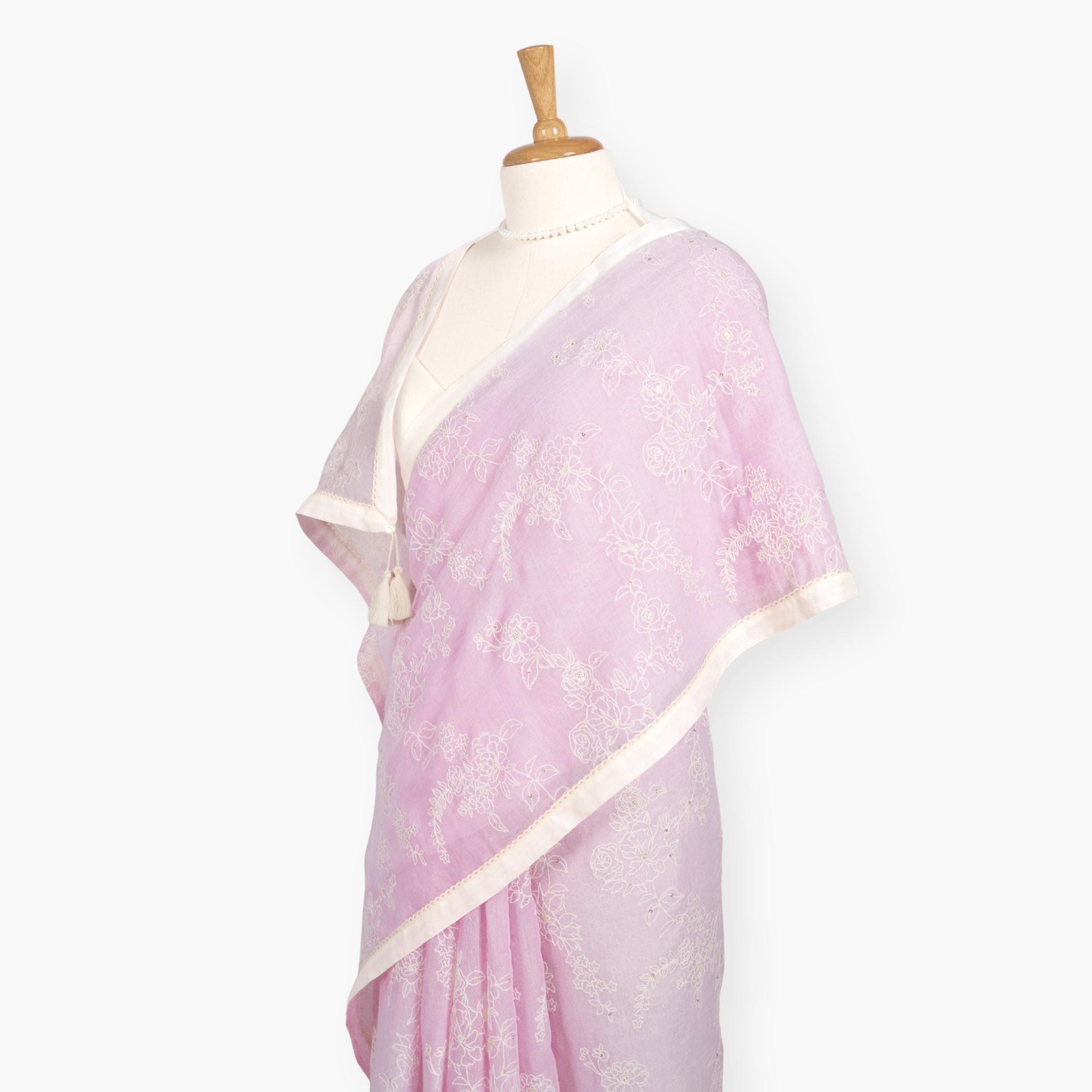 Embroidered Saree Saree Pastel Pink Mul Chanderi Saree