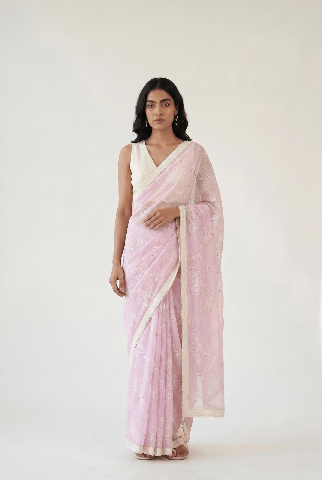 Embroidered Saree Saree Pastel Pink Mul Chanderi Saree