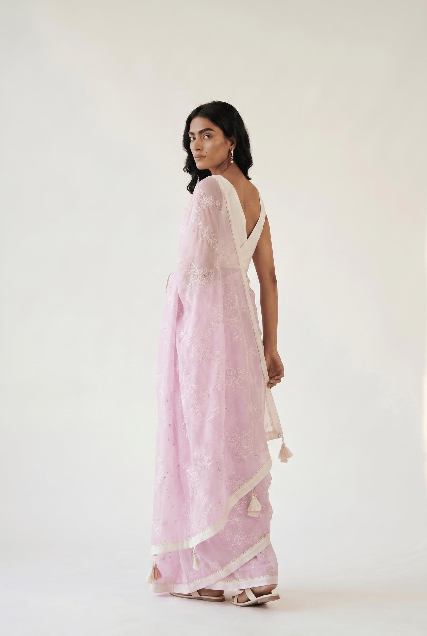 Embroidered Saree Saree Pastel Pink Mul Chanderi Saree