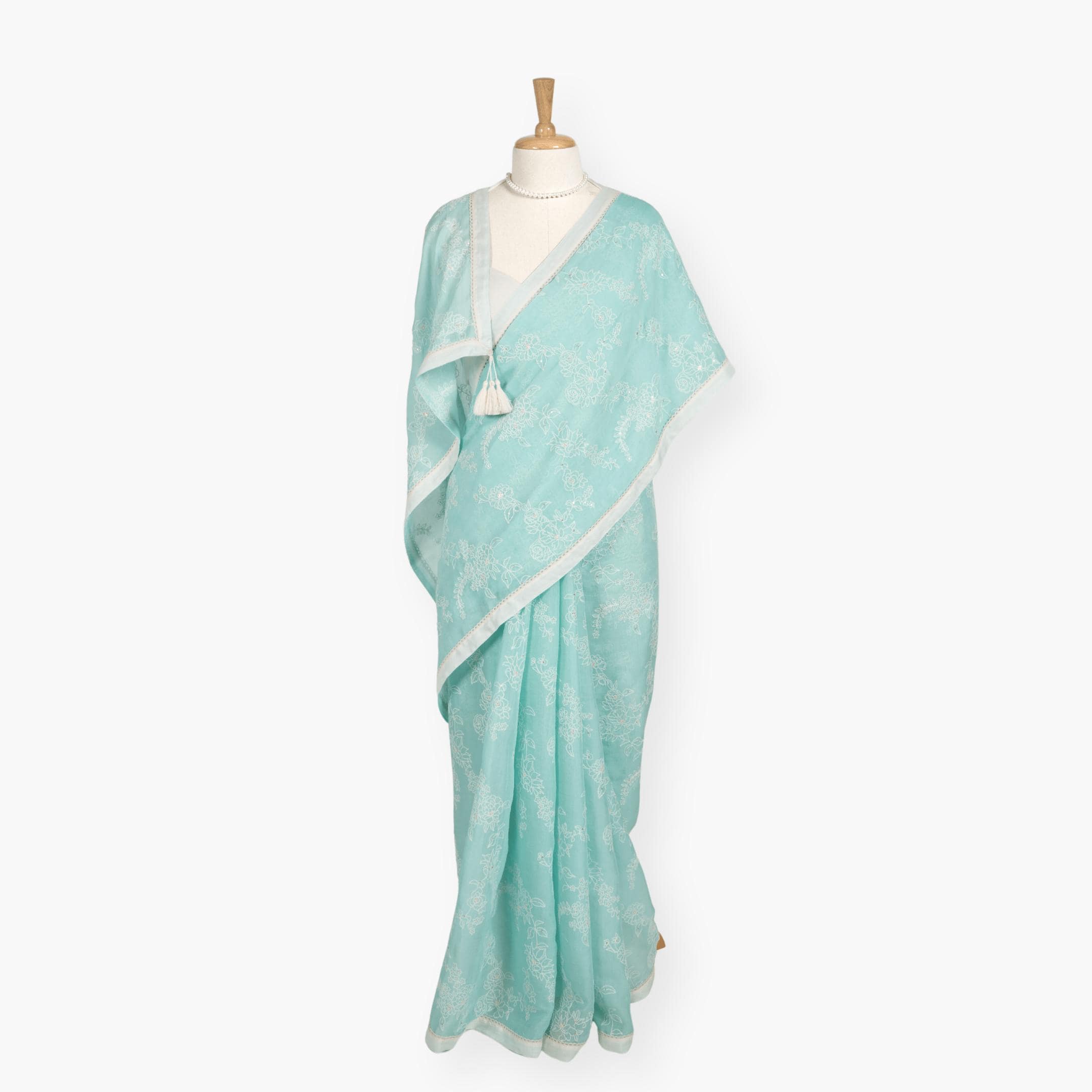 Embroidered Saree Saree Pastel Turquoise Mul Chanderi Saree