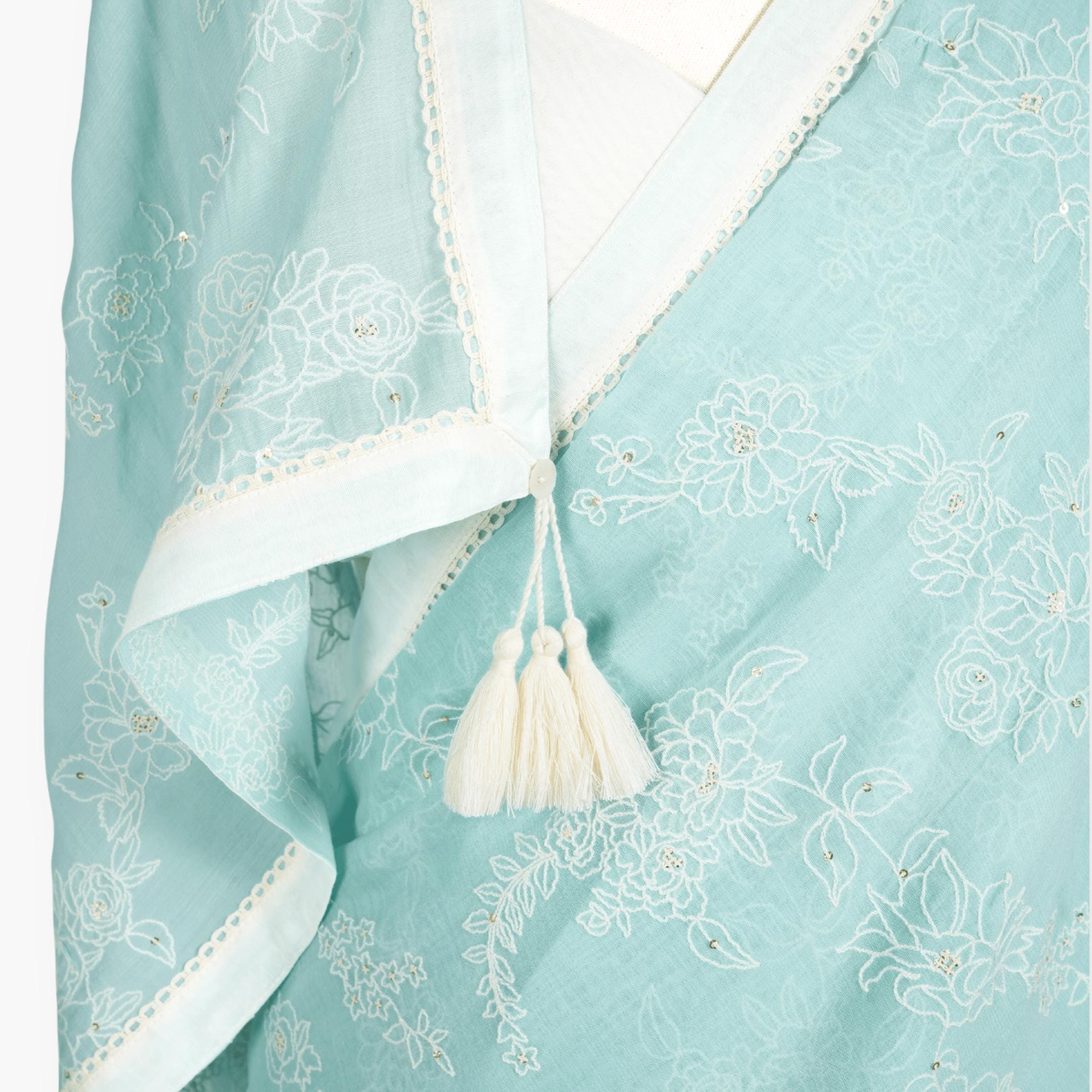 Embroidered Saree Saree Pastel Turquoise Mul Chanderi Saree