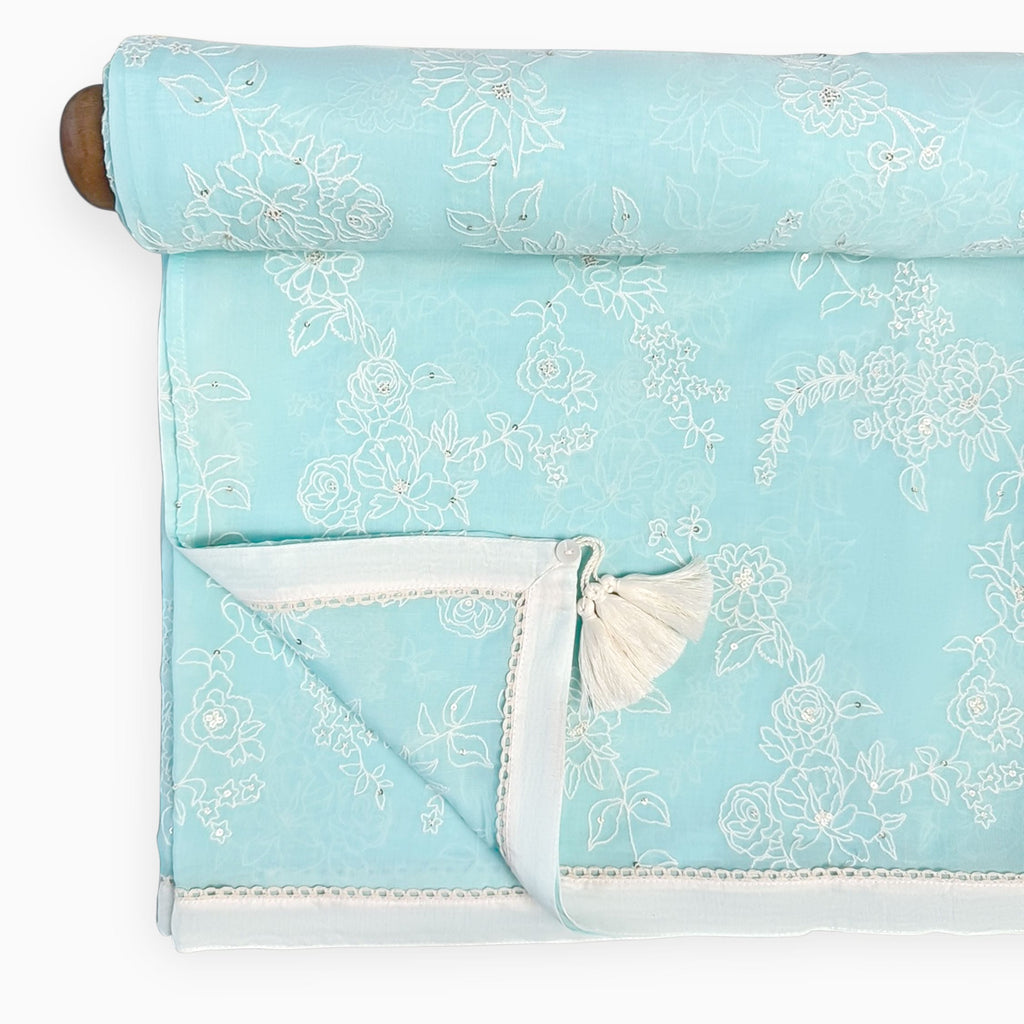 Embroidered Saree Saree Pastel Turquoise Mul Chanderi Saree
