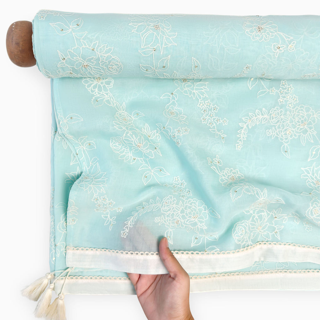 Embroidered Saree Saree Pastel Turquoise Mul Chanderi Saree