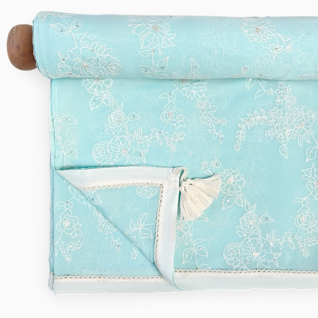 Embroidered Saree Saree Pastel Turquoise Mul Chanderi Saree