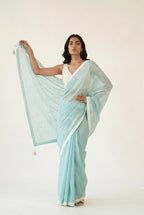 Embroidered Saree Saree Pastel Turquoise Mul Chanderi Saree