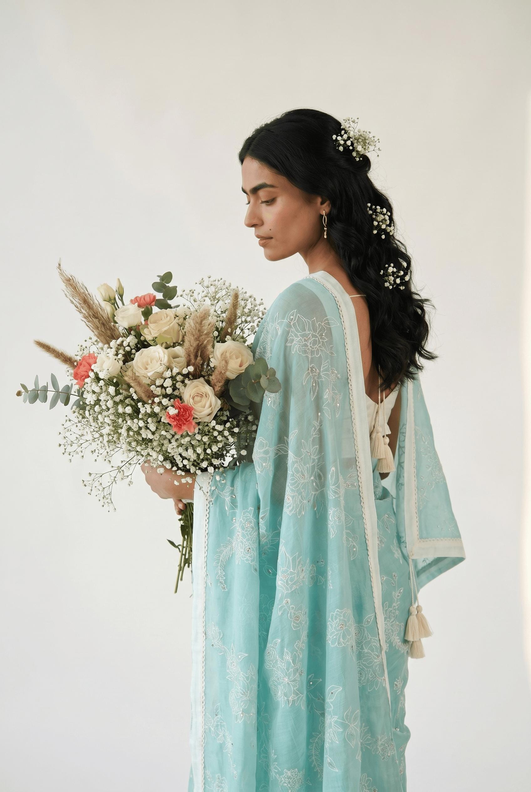 Embroidered Saree Saree Pastel Turquoise Mul Chanderi Saree