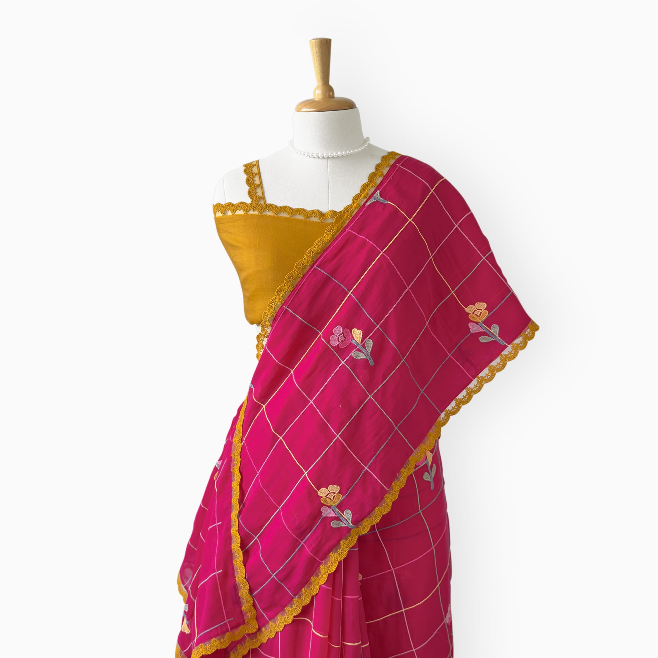Embroidered Saree Saree Rani Pink & Mustard Yellow Mul Chanderi Saree