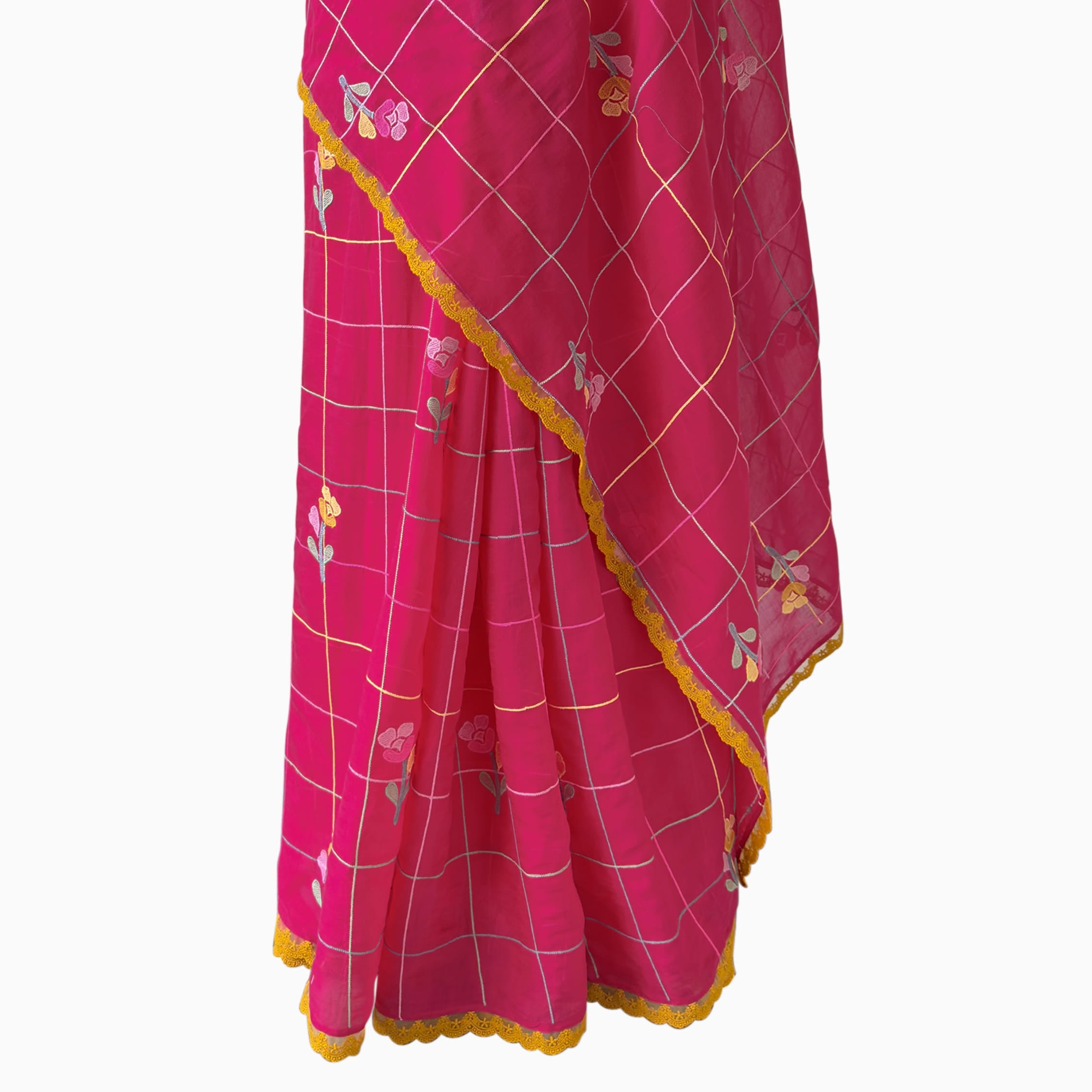 Embroidered Saree Saree Rani Pink & Mustard Yellow Mul Chanderi Saree