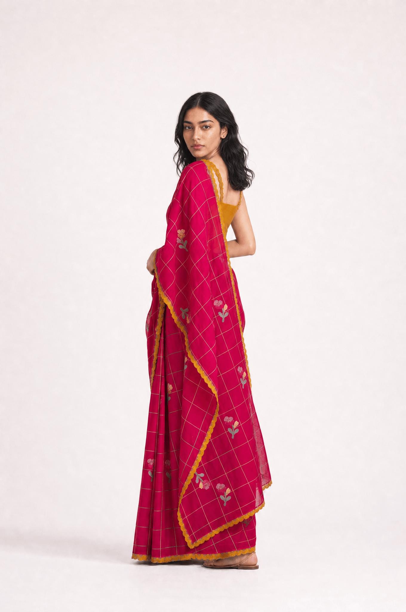 Embroidered Saree Saree Rani Pink & Mustard Yellow Mul Chanderi Saree
