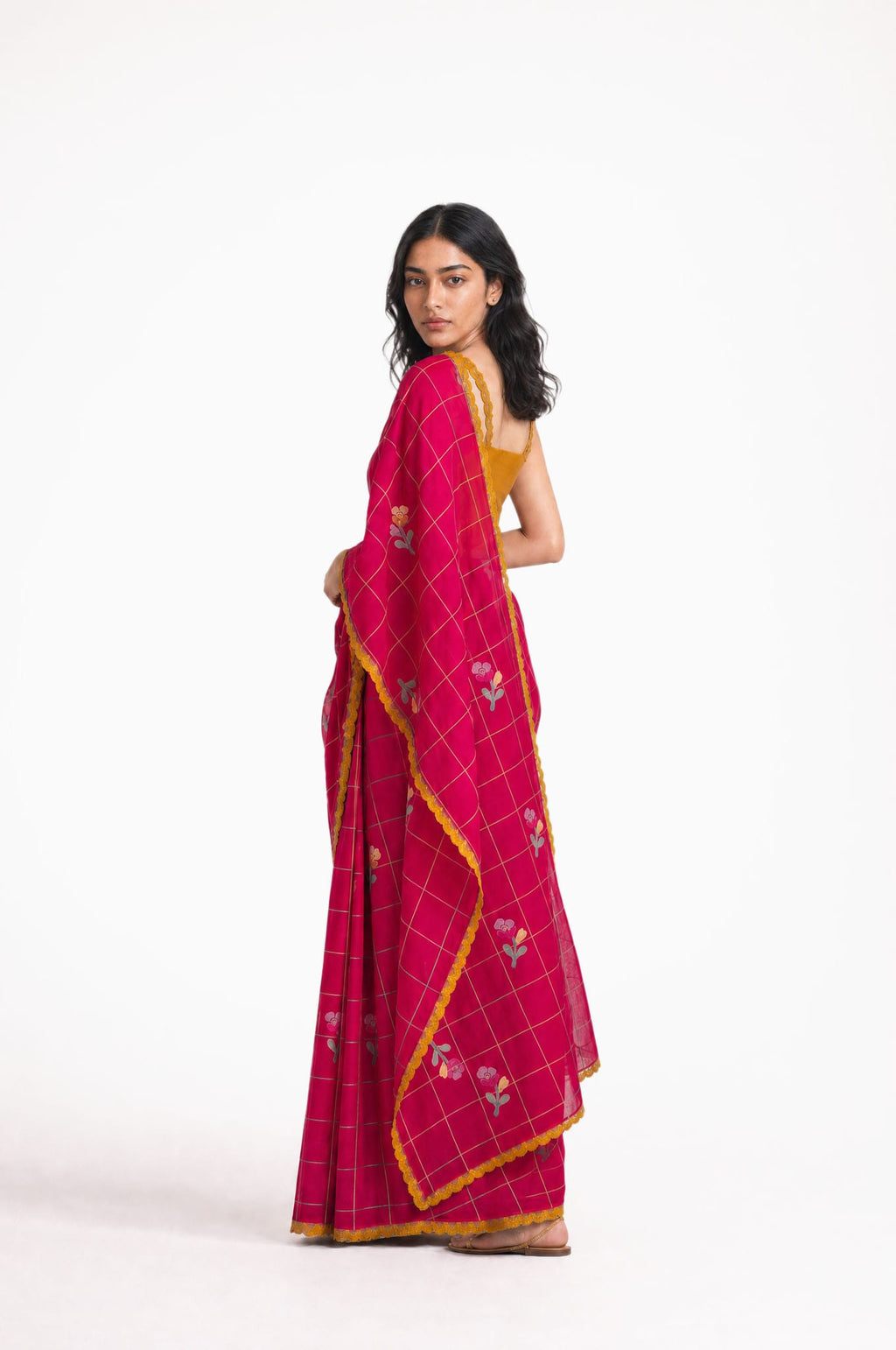 Embroidered Saree Saree Rani Pink & Mustard Yellow Mul Chanderi Saree