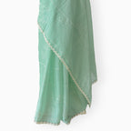 Embroidered Saree Saree Sea Green & Off-White Mul Chanderi Saree