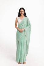 Embroidered Saree Saree Sea Green & Off-White Mul Chanderi Saree
