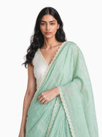 Embroidered Saree Saree Sea Green & Off-White Mul Chanderi Saree