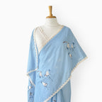 Embroidered Saree Saree Sky Blue & Off-White Mul Chanderi Saree
