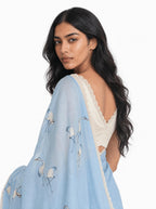 Embroidered Saree Saree Sky Blue & Off-White Mul Chanderi Saree
