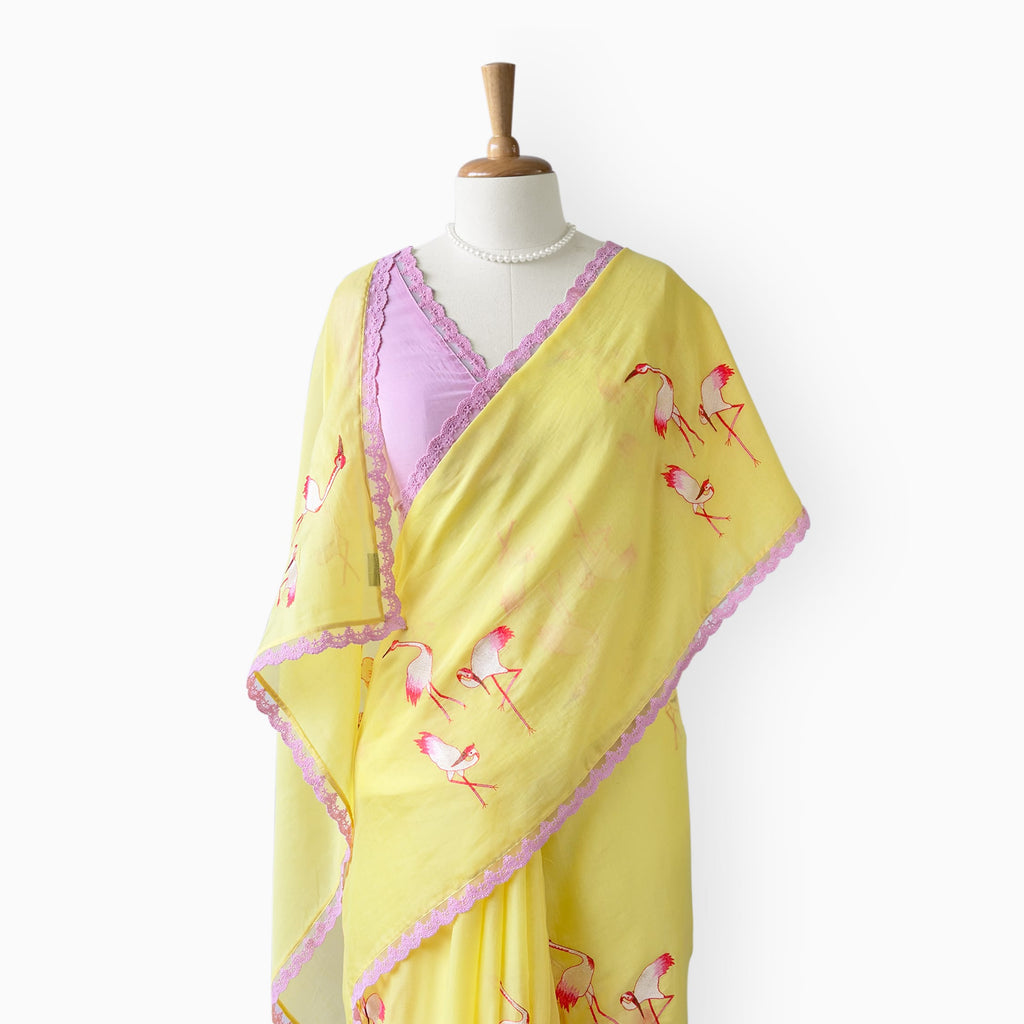 Embroidered Saree Saree Summer Yellow & Pink Mul Chanderi Saree