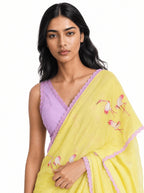 Embroidered Saree Saree Summer Yellow & Pink Mul Chanderi Saree