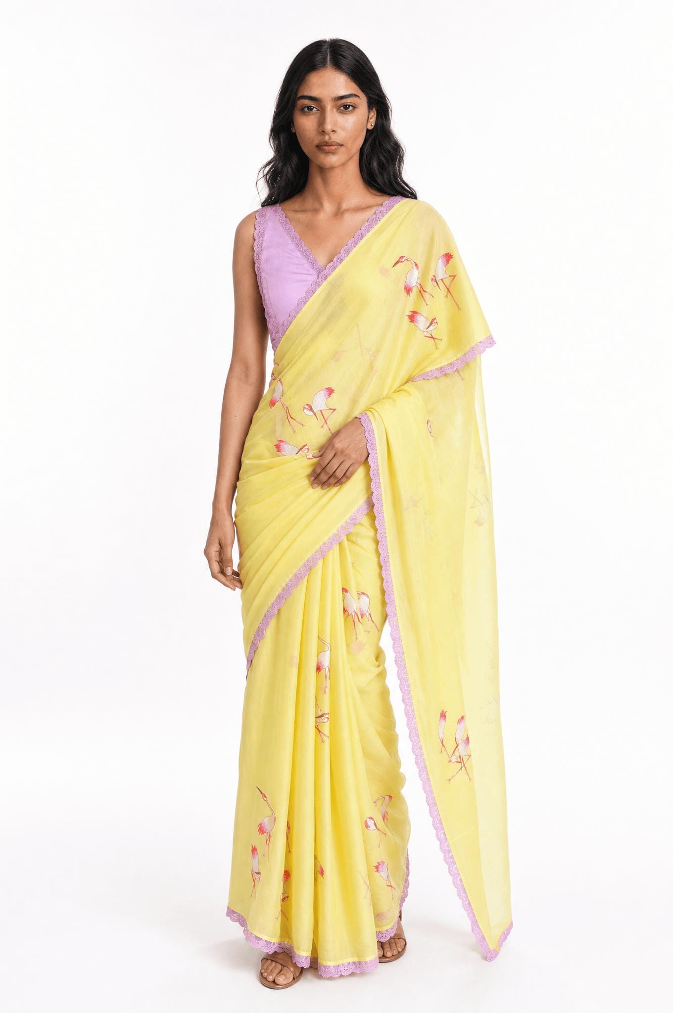 Embroidered Saree Saree Summer Yellow & Pink Mul Chanderi Saree