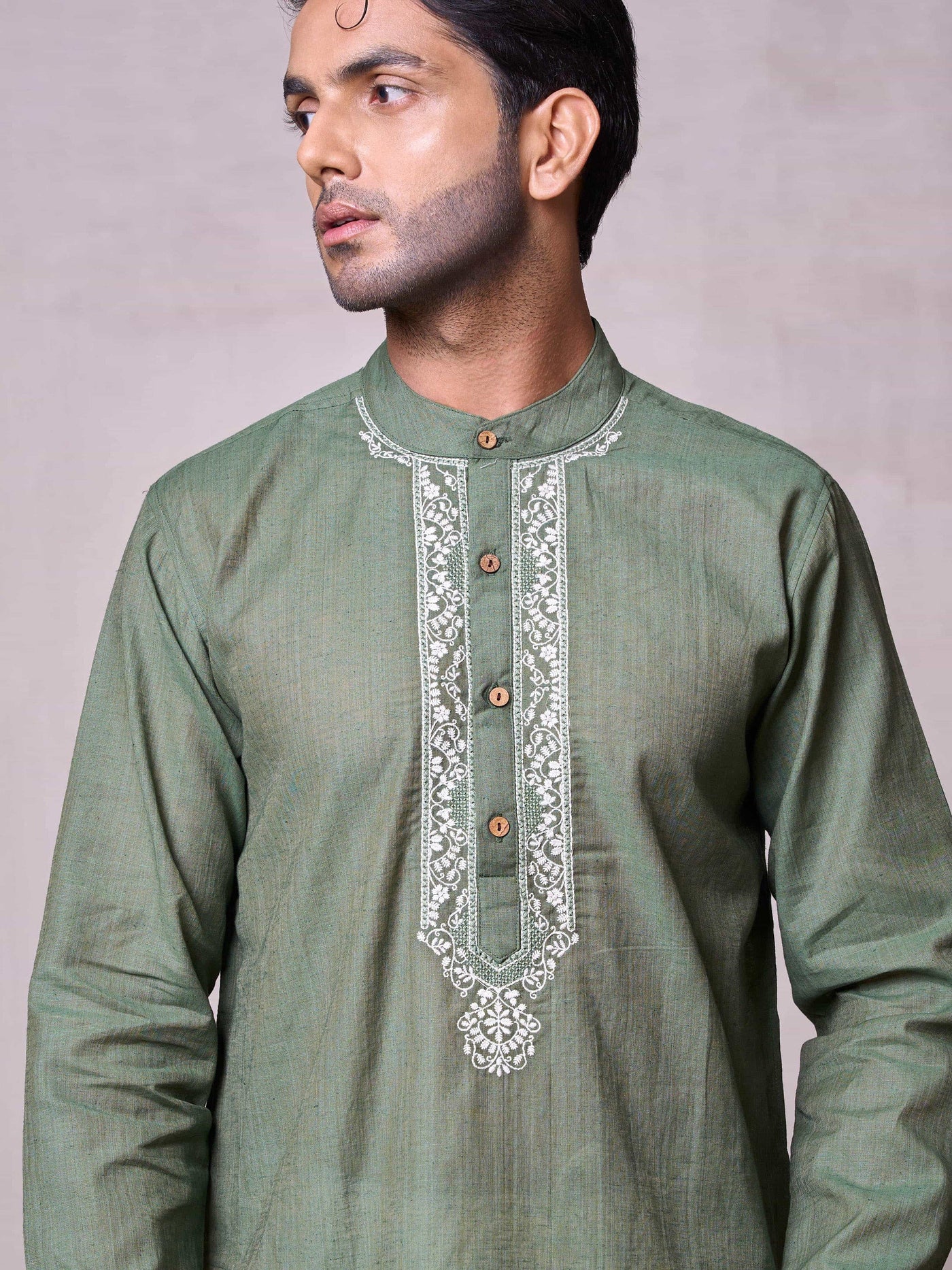 Men's Light Green Chikankari Embroidered and Sequence Kurta main image 1
