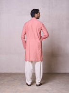Embroidered Stitched Kurta Men's Stitched Long Kurta Men's Pink Silk Linen Chikankari Embroidered Kurta