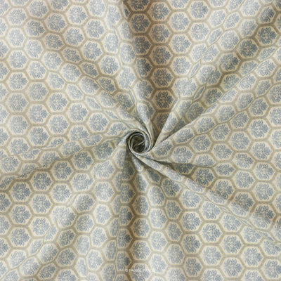 Fabric Pandit Cut Piece (Cut Piece) Beige And Blue Geometric Floral Mughal Pattern Digital Printed Cambric Fabric (Width 43 Inches)