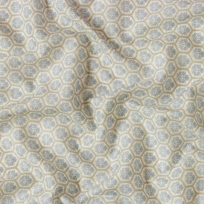 Fabric Pandit Cut Piece (Cut Piece) Beige And Blue Geometric Floral Mughal Pattern Digital Printed Cambric Fabric (Width 43 Inches)