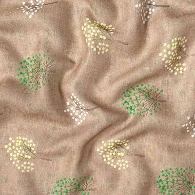 Fabric Pandit Cut Piece (Cut Piece) Beige and Green Fresh Apple Trees Digital Printed Linen Neps Fabric (Width 44 Inches)