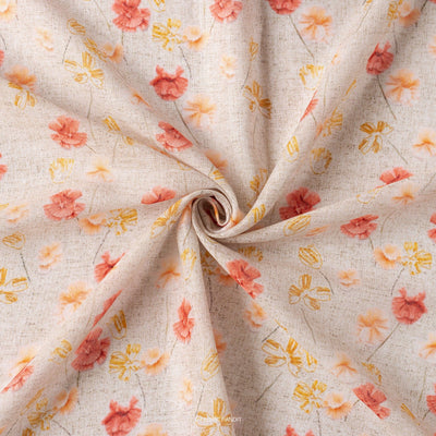 Fabric Pandit Cut Piece (Cut Piece) Beige and Peach Flowers & Buds Digital Printed Linen Neps Fabric (Width 44 Inches)