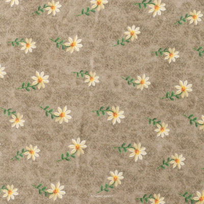 Fabric Pandit Cut Piece (Cut Piece) Bronze Olive and Yellow Daisies Digital Printed Linen Neps Fabric (Width 44 Inches)
