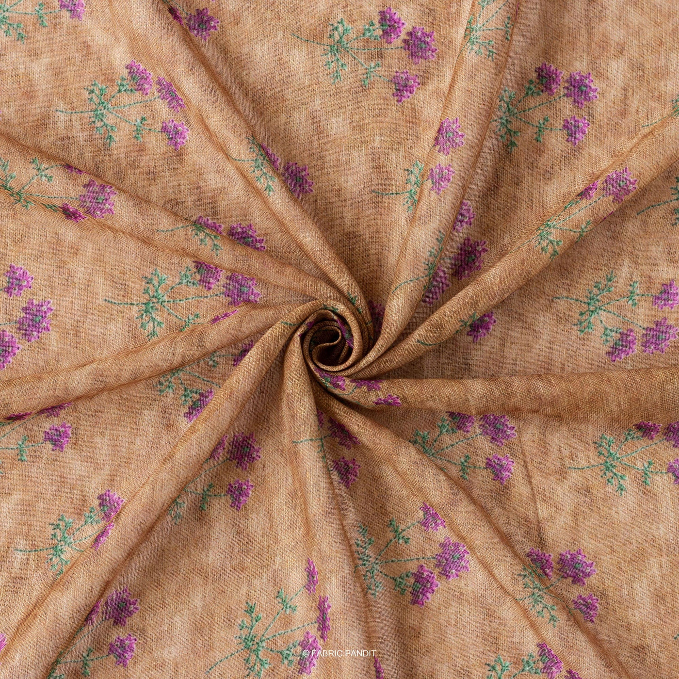 Fabric Pandit Cut Piece (Cut Piece) Brown and Purple Flower Bunch Digital Printed Linen Neps Fabric (Width 44 Inches)
