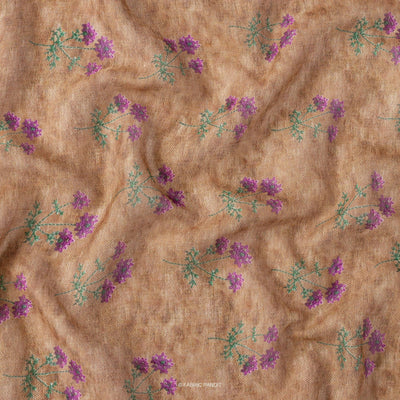 Fabric Pandit Cut Piece (Cut Piece) Brown and Purple Flower Bunch Digital Printed Linen Neps Fabric (Width 44 Inches)
