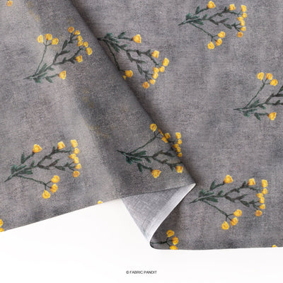 Fabric Pandit Cut Piece (Cut Piece) Dark Grey and Yellow Tulip Bunch Digital Printed Linen Neps Fabric (Width 44 Inches)