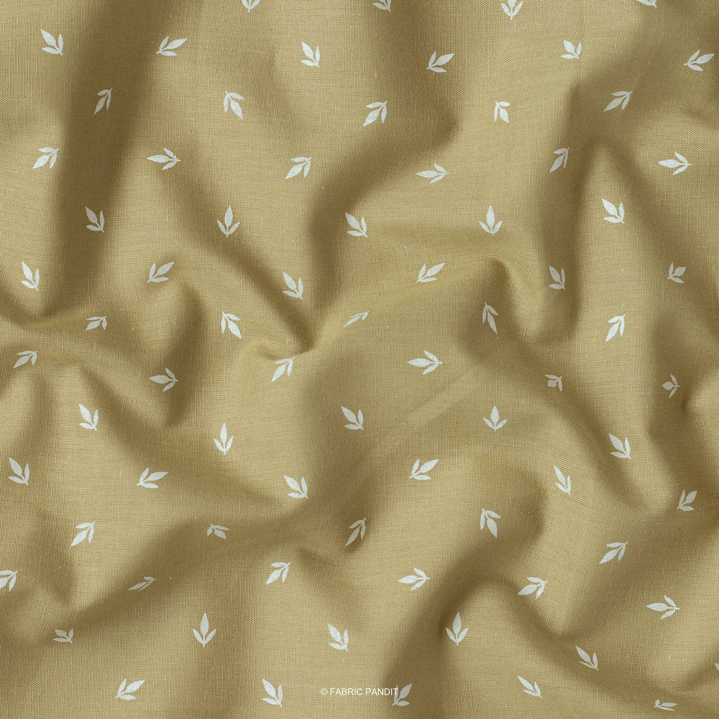 Fabric Pandit Cut Piece (Cut Piece) Dark Olive Green Color Leaf Pattern Block Printed Cotton Linen Fabric (Width 42 Inches)