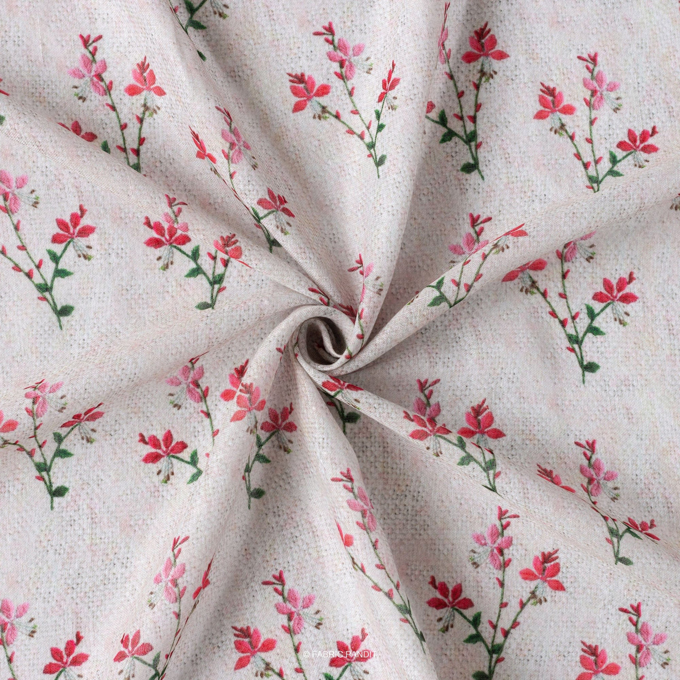 Fabric Pandit Cut Piece (Cut Piece) Grey and Red Tri-Flower Bunch Digital Printed Linen Neps Fabric (Width 44 Inches)
