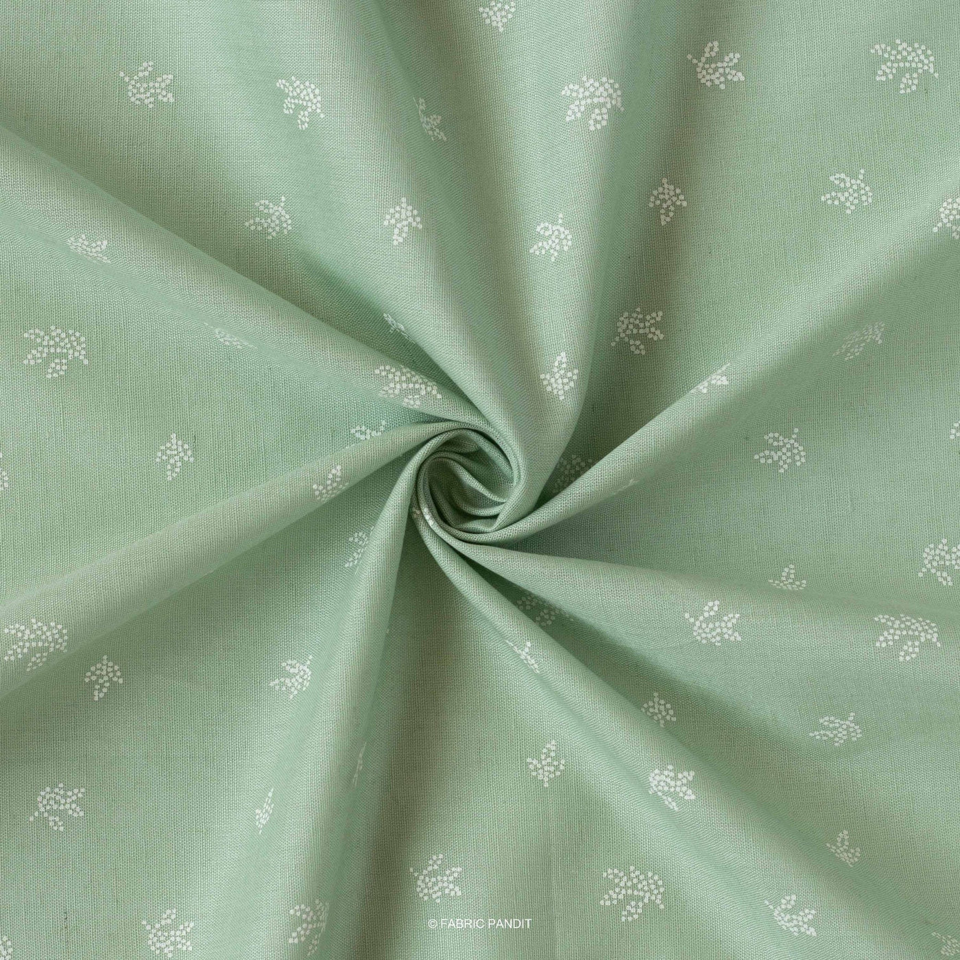 Fabric Pandit Cut Piece (Cut Piece) Magic Mint Color Leaf Flower Pattern Block Printed Cotton Linen Fabric (Width 42 Inches)