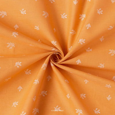 Fabric Pandit Cut Piece (Cut Piece) Mango Color Leaf Flower Pattern Block Printed Cotton Linen Fabric (Width 42 Inches)