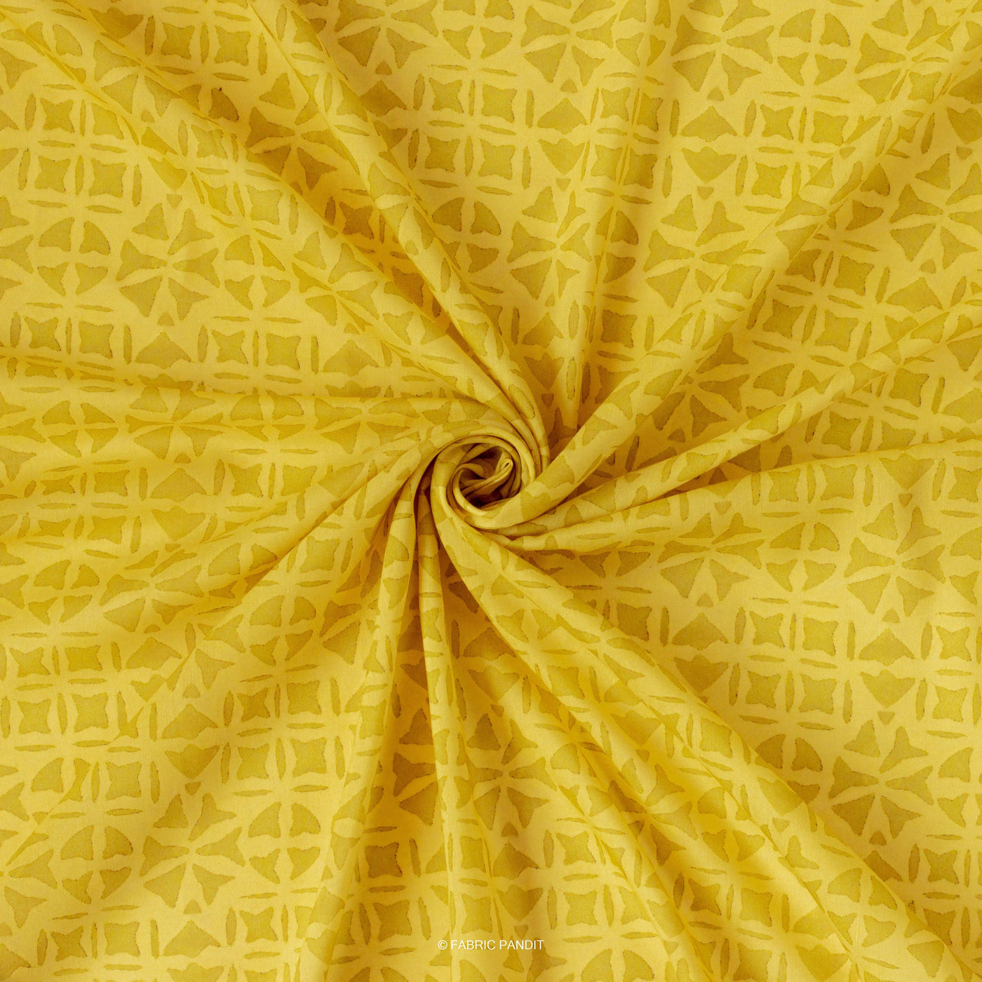 Fabric Pandit Cut Piece (Cut Piece) Mustard Yellow Squares And Circles Geometric Applique Pattern Digital Printed Muslin Fabric (Width 44 Inches)
