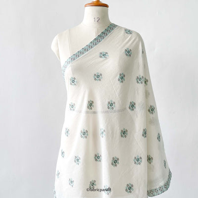 Fabric Pandit Dupatta Dusty Green & Off-White Flower Bunch Confetti Collection Pure Mul Cotton Dupatta (2.3 Meters)