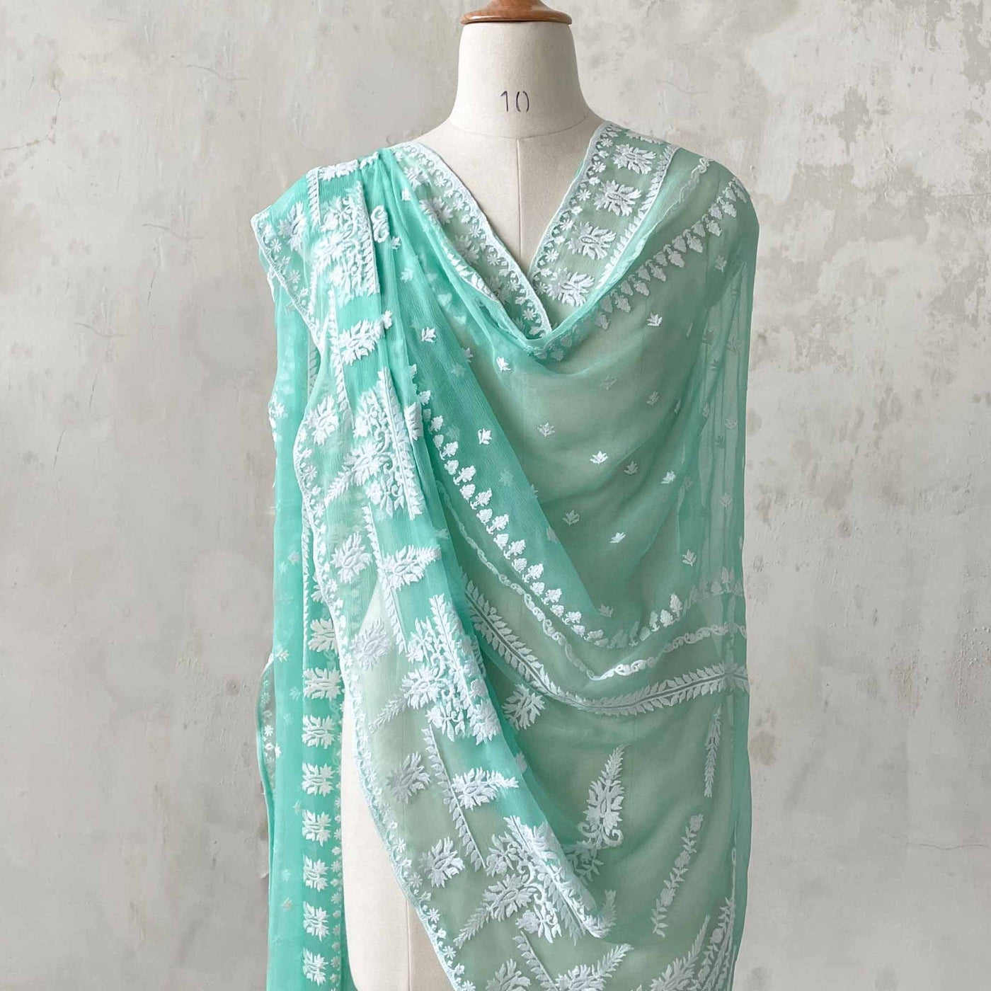 Fabric Pandit Dupatta Turquoise Floral Embroidered Pure Chiffon Dupatta (2.30 meters)