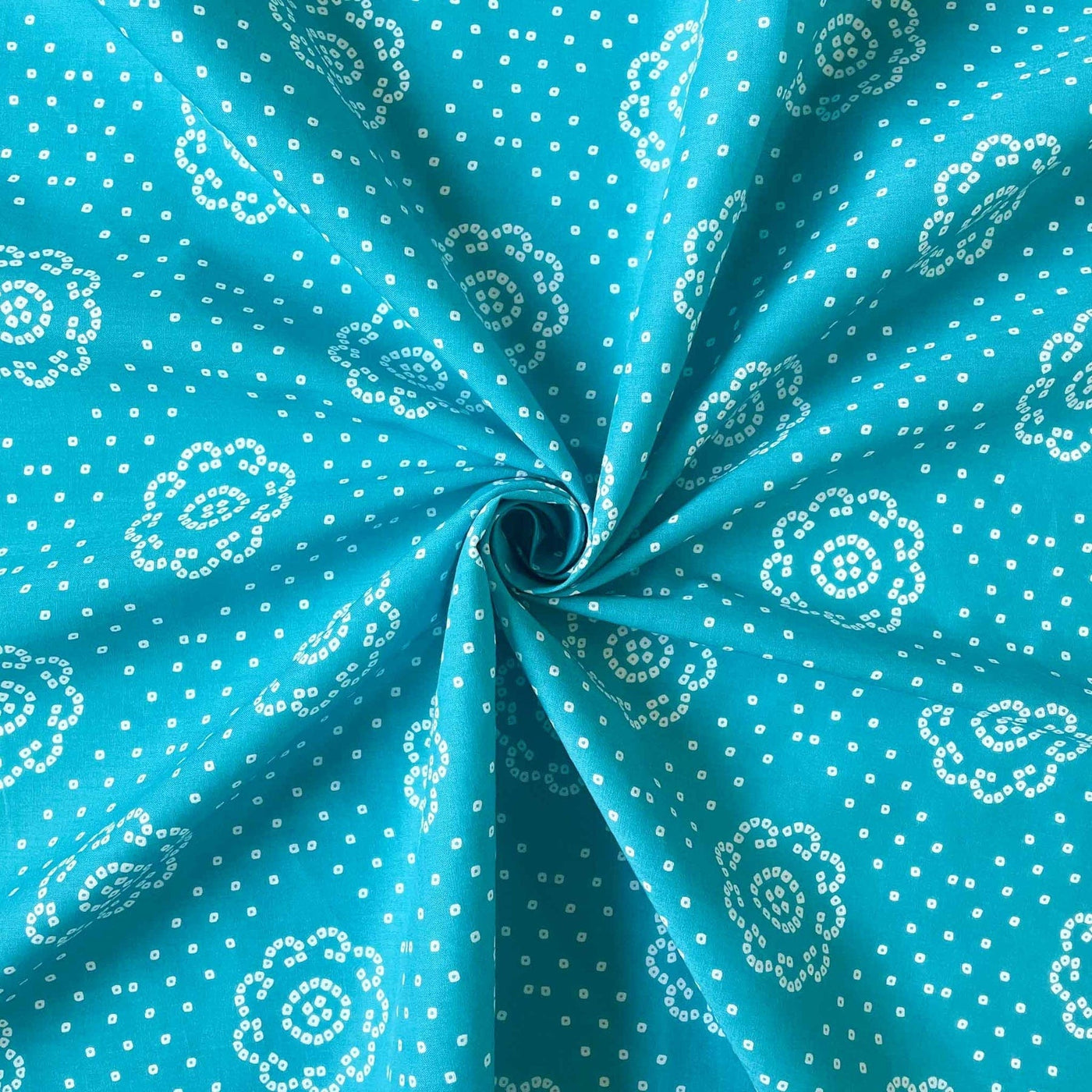 Fabric Pandit Fabric Aqua Blue & White Phool Bandhani Pattern Hand Block Printed Pure Cotton Fabric Width (43 inches)