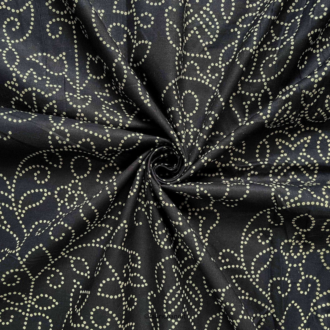 Fabric Pandit Fabric Black & Beige Traditional Bandhani Pattern Floral Jaal Hand Block Printed Pure Cotton Fabric (Width 42 inches)