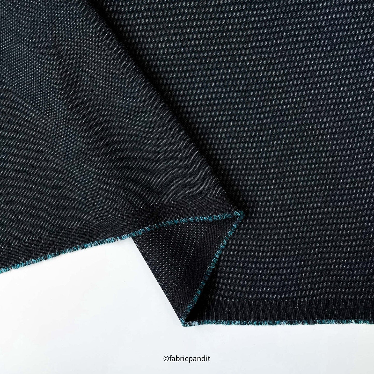 Fabric Pandit Fabric Black & Turquoise Textured Premium Suiting Fabric (Width 58 Inches)