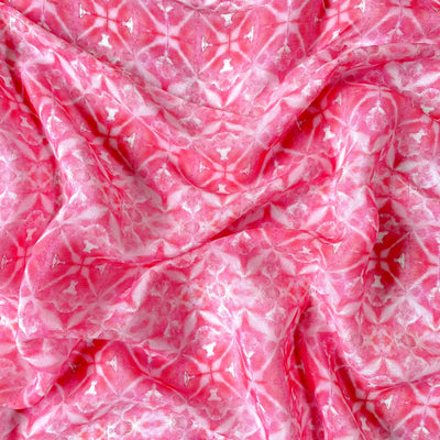 Fabric Pandit Fabric Bright Pink and White Abstract Geometric Digital Printed Pure Crepe Fabric (Width 43 Inches)