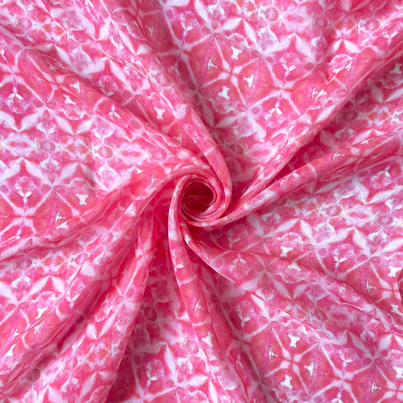 Fabric Pandit Fabric Bright Pink and White Abstract Geometric Digital Printed Pure Crepe Fabric (Width 43 Inches)
