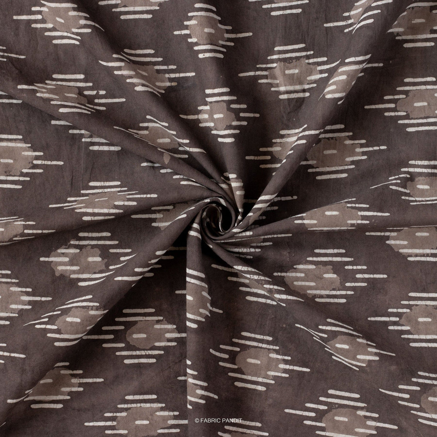 Fabric Pandit Fabric Brown Indigo Dabu Natural Dyed Geometrical Abstract Printed Pure Cotton Fabric (Width 44 Inches)